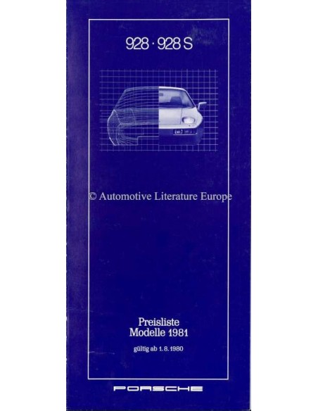 1981 PORSCHE 928 PRICE LIST GERMAN