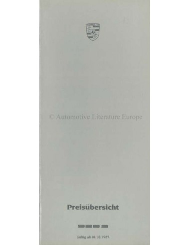 1985 PORSCHE 928 S PRICE LIST GERMAN