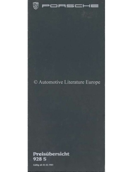 1985 PORSCHE 928 S PRICE LIST GERMAN