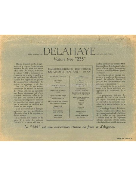 1951 DELAHAYE TYPE 235 BROCHURE FRENCH