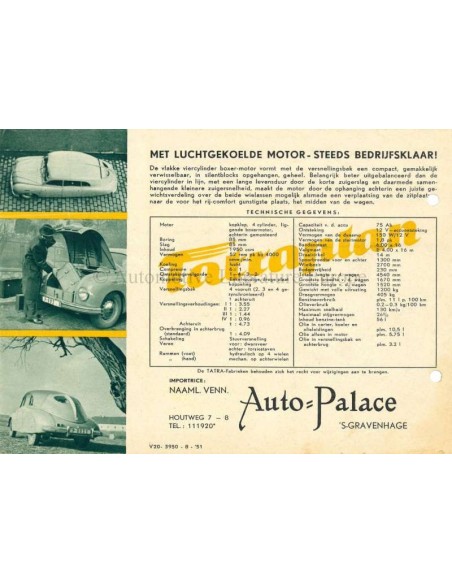 1951 TATRA TATRAPLAN PROSPEKT NIEDERLÄNDISCH