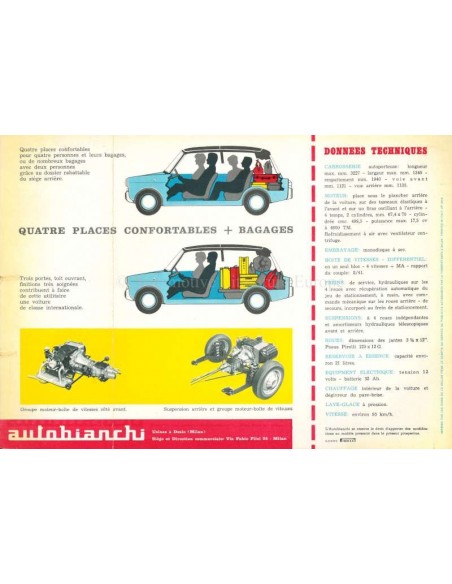 1960 AUTOBIANCHI BIANCHINA PANORAMICA BROCHURE FRANS