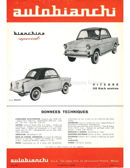1960 AUTOBIANCHI BIANCHINA SPECIAL LEAFLET FRENCH