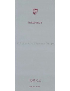 1986 PORSCHE 928 S4 PREISLISTE DEUTSCH