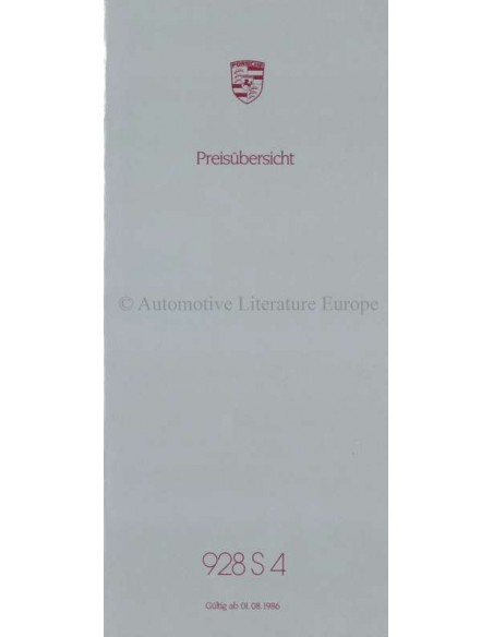 1986 PORSCHE 928 S4 PRIJSLIJST DUITS