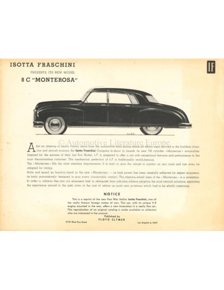 1947 ISOTTA FRASCHINI 8C MONTEROSA BROCHURE ENGELS