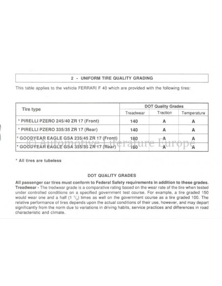 1990 FERRARI F40 VERBRAUCHERINFORMATION BETRIEBSANLEITUNG 594/90