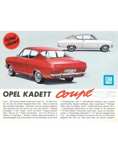 1965 OPEL KADETT B COUPÉ BROCHURE NEDERLANDS