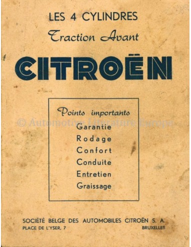 1951 CITROËN TRACTION AVANT OWNERS MANUAL FRENCH