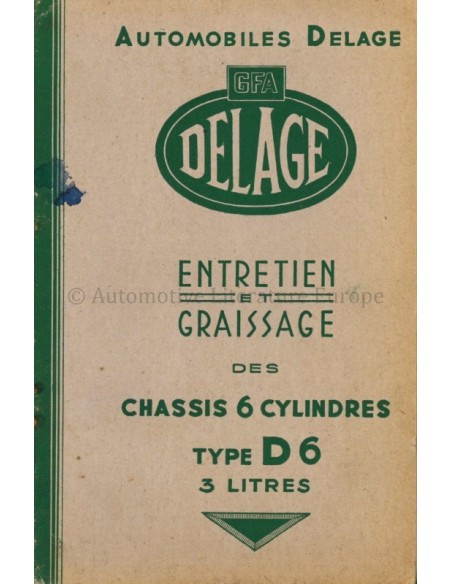 1946 DELAGE TYPE D6 3-LITER BETRIEBSANLEITUNG FRANZÖSISCH