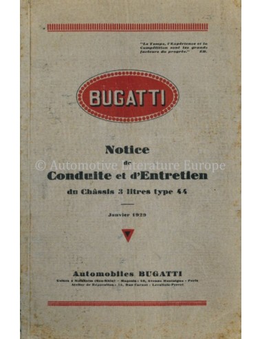 1929 BUGATTI TYPE 44 3-LITER BETRIEBSANLEITUNG FRANZÖSISCH