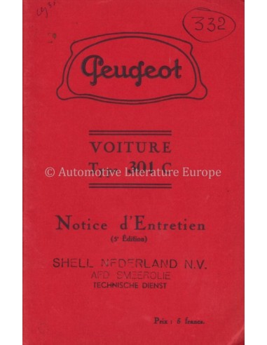1935 PEUGEOT 301C OWNERS MANUAL FRENCH