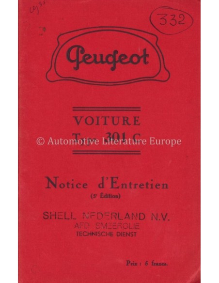 1935 PEUGEOT 301C OWNERS MANUAL FRENCH
