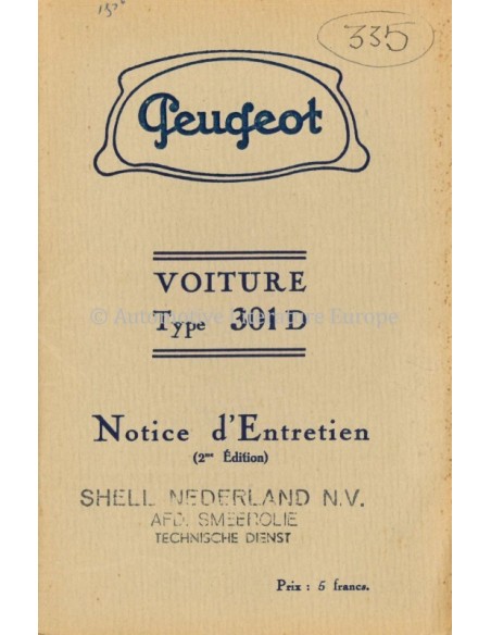 1936 PEUGEOT 301D OWNERS MANUAL FRENCH
