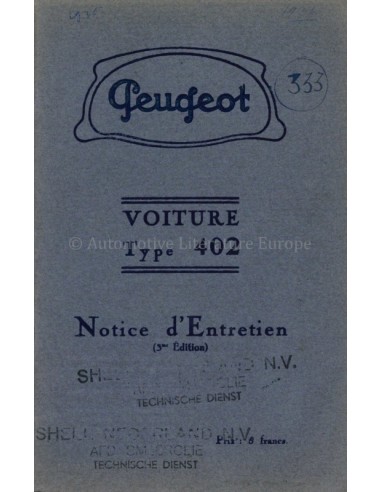 1936 PEUGEOT 402 OWNERS MANUAL FRENCH