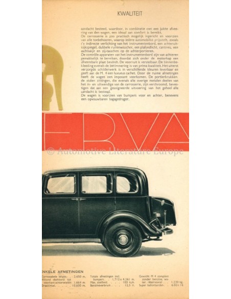 1934 MINERVA M4 12HP PROSPEKT NIEDERLANDISCH