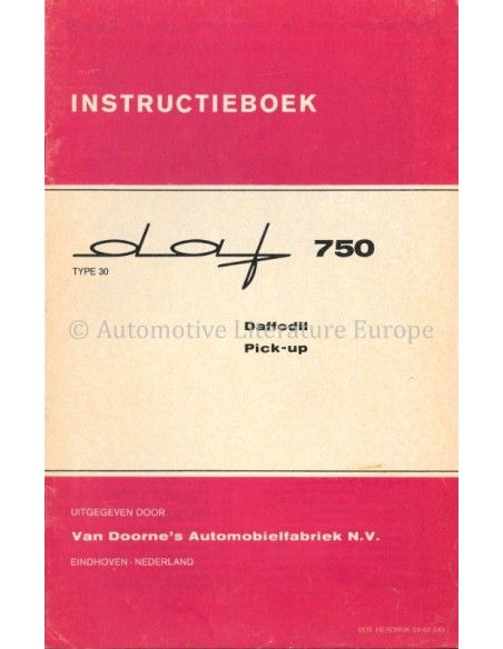 1961 DAF 750 OWNERS MANUAL DUTCH