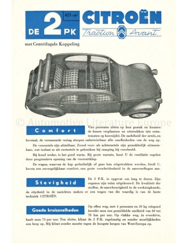 1954 CITROEN 2CV DATENBLATT  NIEDERLÄNDISCH
