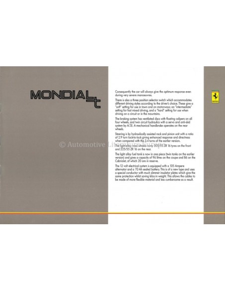 1989 FERRARI MONDIAL T PERSMAP ENGELS 545/89