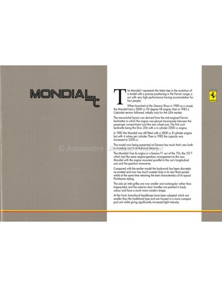 1989 FERRARI MONDIAL T PERSMAP ENGELS 545/89