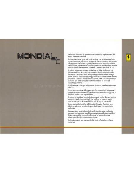 1989 FERRARI MONDIAL T PERSMAP ITALIAANS 545/89