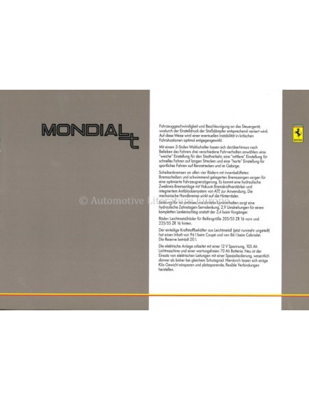 1989 FERRARI MONDIAL T PRESSKIT GERMAN 545/89