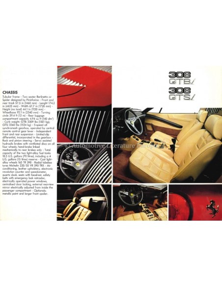 1982 FERRARI 308 GTSi GTBi BROCHURE 252/82