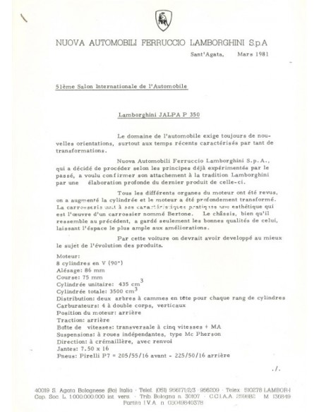 1981 LAMBORGHINI GENF PRESSEMAPPE FRANZÖSISCH