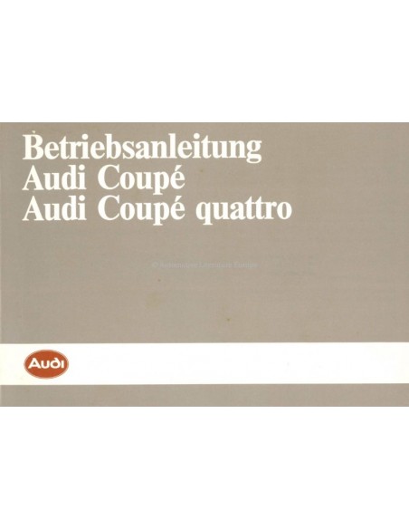 1986 AUDI COUPÉ & COUPÉ QUATTRO OWNERS MANUAL GERMAN