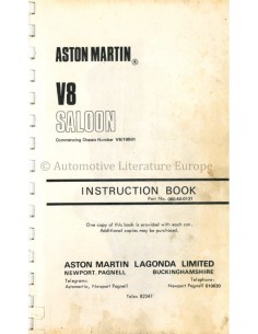 1972 ASTON MARTIN V8 SALOON INSTRUCTIEBOEKJE ENGELS 2
