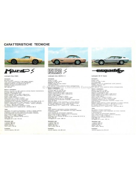 1969 LAMBORGHINI MIURA ISLERO ESPADA BROCHURE ITALIAANS