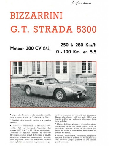 1965 BIZZARRINI GT STRADA 5300 / GT EUROPA 1900 BROCHURE