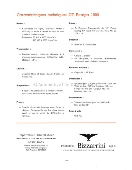 1965 BIZZARRINI GT STRADA 5300 / GT EUROPA 1900 BROCHURE
