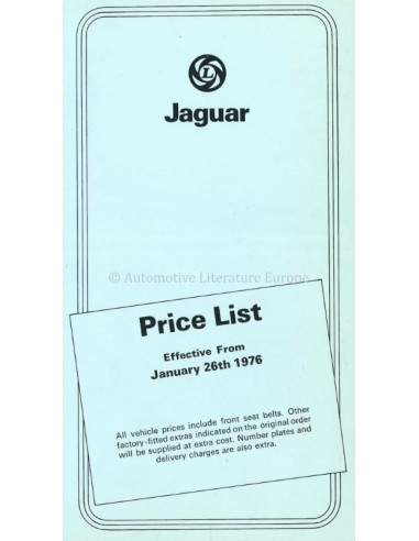 1976 JAGUAR PRICELIST ENGLISH