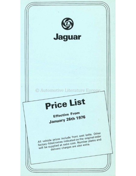 1976 JAGUAR PRICELIST ENGLISH