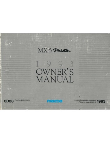 1993 MAZDA MX-5 MIATA BETRIEBSANLEITUNG ENGLISCH