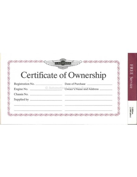 1982 ASTON MARTIN LAGONDA BLANCO SERVICE MANUAL VOUCHERS ENGELS