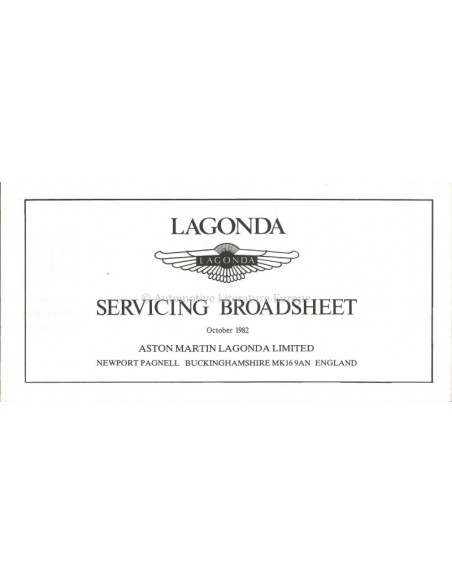 1985 ASTON MARTIN LAGONDA INSTRUCTIEBOEKJE ENGELS