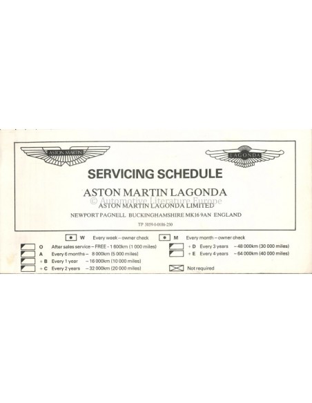 1985 ASTON MARTIN LAGONDA BETRIEBSANLEITUNG ENGLISCH