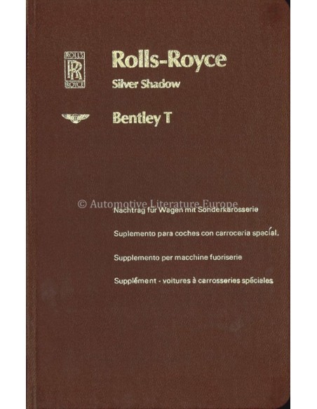 1970 ROLLS ROYCE SILVER SHADOW / BENTLEY T SERIES OWNERS MANUAL SUPPLEMENT