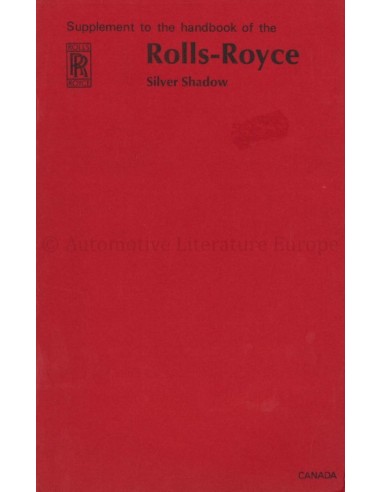 1968 ROLLS ROYCE SILVER SHADOW OWNERS MANUAL SUPPLEMENT ENGLISH