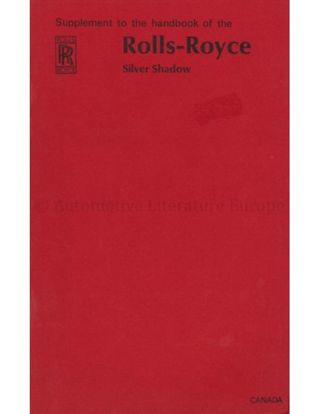 1968 ROLLS ROYCE SILVER SHADOW OWNERS MANUAL SUPPLEMENT ENGLISH