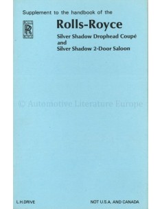 1968 ROLLS ROYCE SILVER SHADOW INSTRUCTIEBOEKJE SUPPLEMENT ENGELS