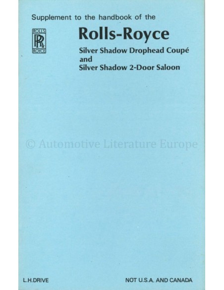 1968 ROLLS ROYCE SILVER SHADOW BETRIEBSANLEITUNG ZUSATZ ENGLISCH