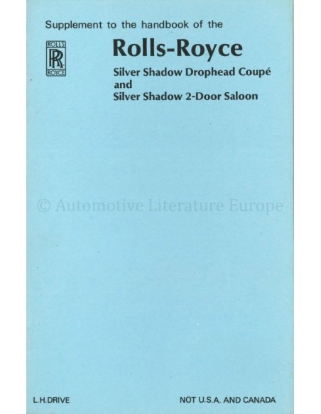 1968 ROLLS ROYCE SILVER SHADOW INSTRUCTIEBOEKJE SUPPLEMENT ENGELS