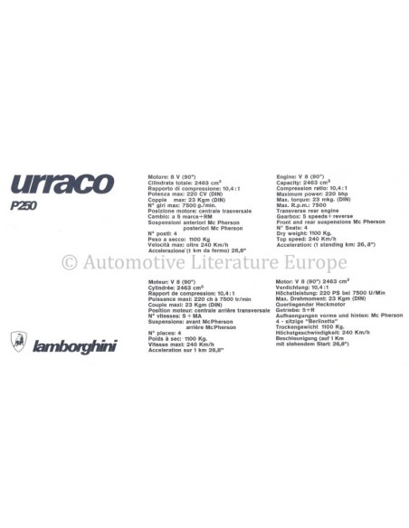 1972 LAMBORGHINI URRACO P250 PROSPEKT
