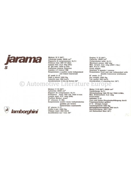 1974 LAMBORGHINI JARAMA S PROSPEKT