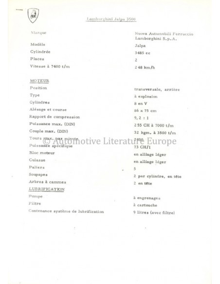 1982 LAMBORGHINI PARIS PRESSEMAPPE FRANZÖSISCH