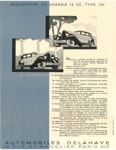 1933 DELAHAYE 124 LEAFLET FRENCH