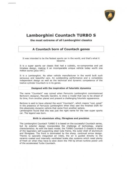 2009 LAMBORGHINI COUNTACH TURBO S PROSPEKT